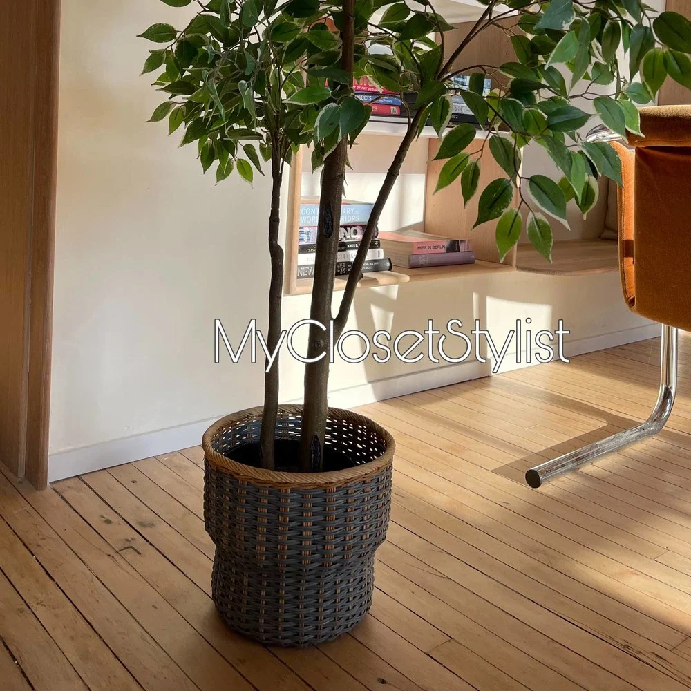 Anthropologie Woven Wicker Basket New Large Plant Pot Decor Decorative Wood tree